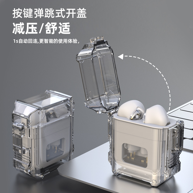 Mô hình cá nhân mới X3 không dây tai kép TWS trong suốt hàng giờ trong suốt với 5.3 điện thoại tai màu xanh