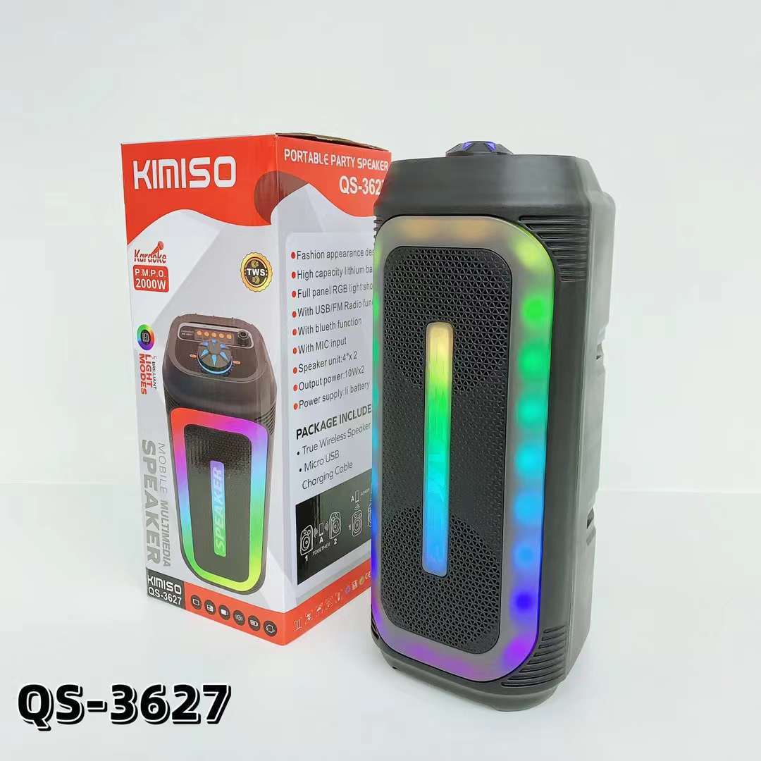 Hộp nhạc vuông radio QS-3627 4 inch, loa đôi, RGB, âm thanh bluetooth cầm tay