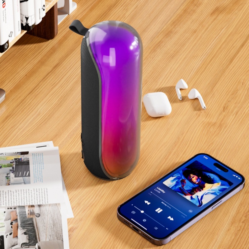 Wireless Bluetooth small soundbox AI smart bass cannon, portable large volume seven colored lights, radiant luminous sound