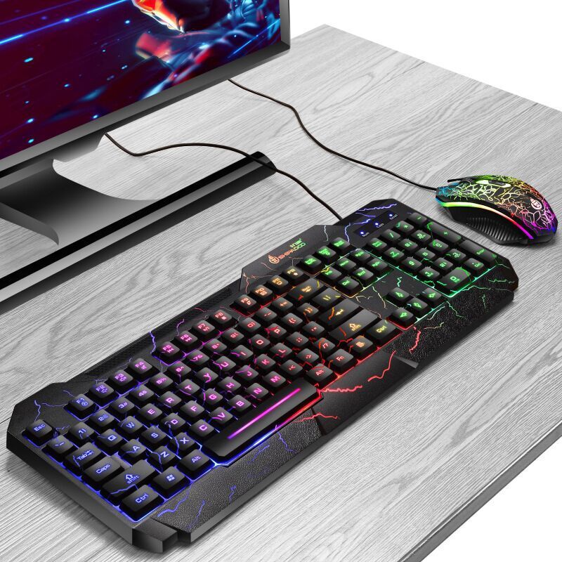 Chuột đèn nền nứt xuyên biên giới gói cáp bàn phím chuột chơi game bộ chuột máy tính văn phòng USB