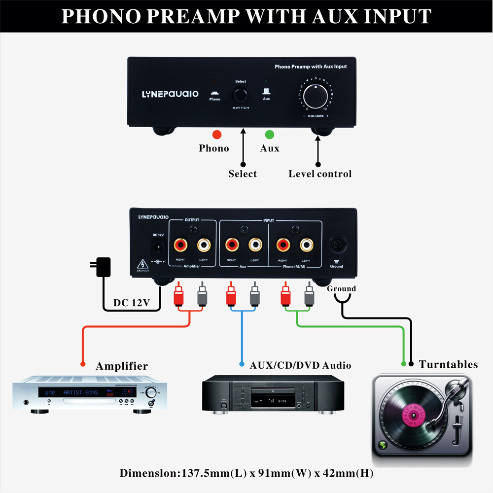 Singer's black tape recorder MM head amplifier front stage singing PHONO toggle input volume control