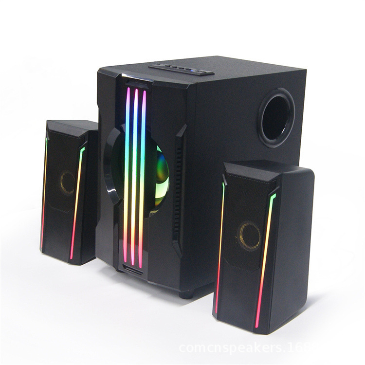 2021 bass cannon RGB 7 colored light 2.1 family soundbox with an active Euro110v bluetooth remote sound