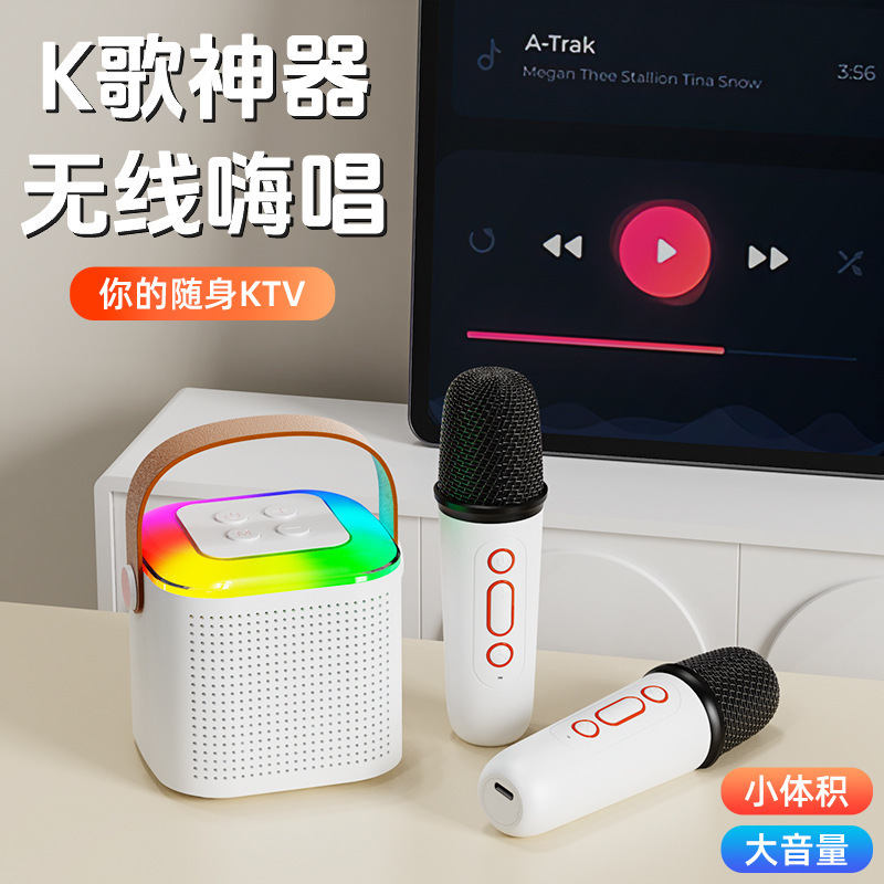 Hộp âm thanh Bluetooth cầm tay hát tại nhà ở bên ngoài micrô