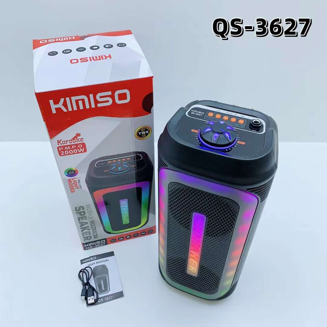 Hộp nhạc vuông radio QS-3627 4 inch, loa đôi, RGB, âm thanh bluetooth cầm tay