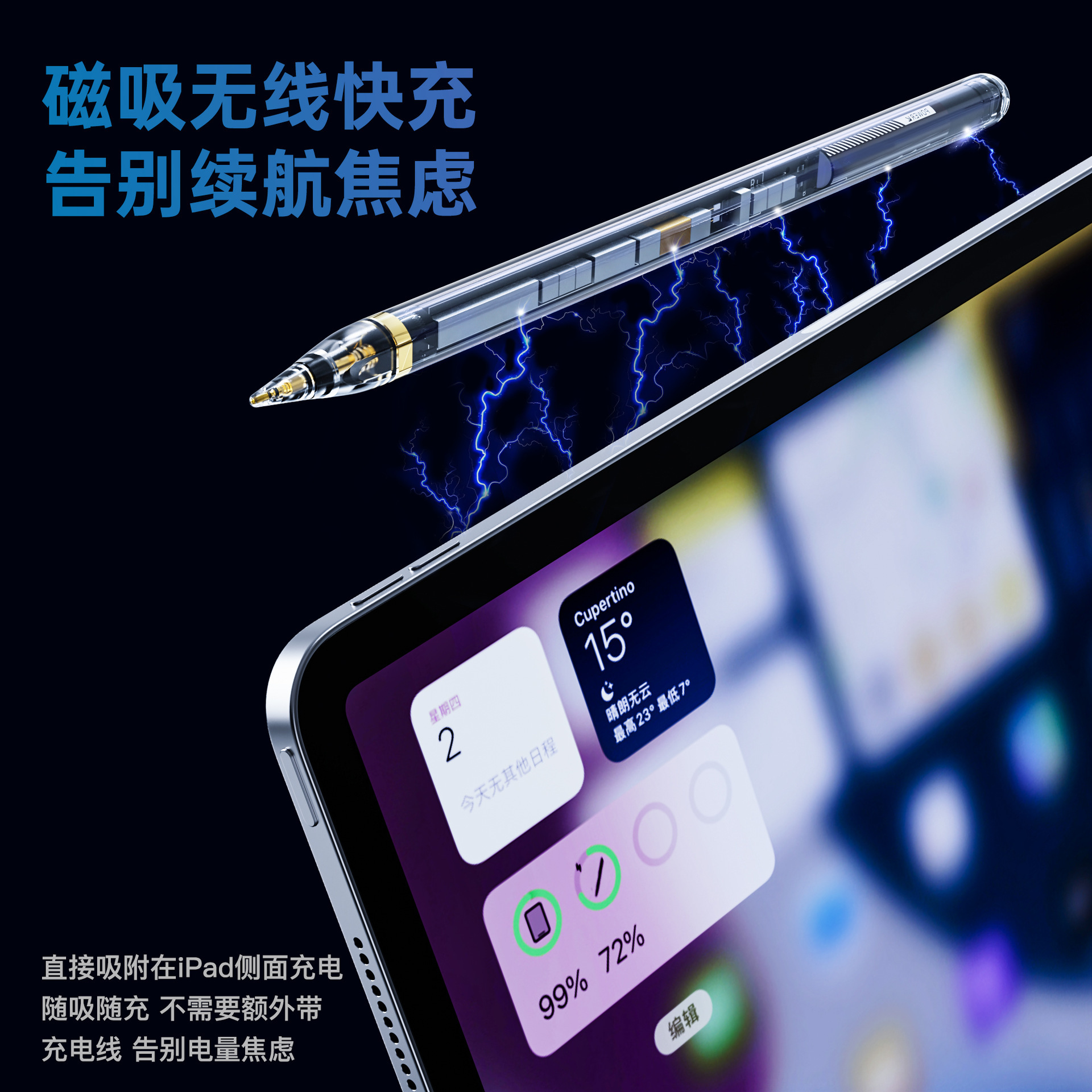 Bút cảm ứng vẽ tranh Apple Pencil Appliance hấp thụ từ tính hoạt động và trong suốt dành riêng cho iPad