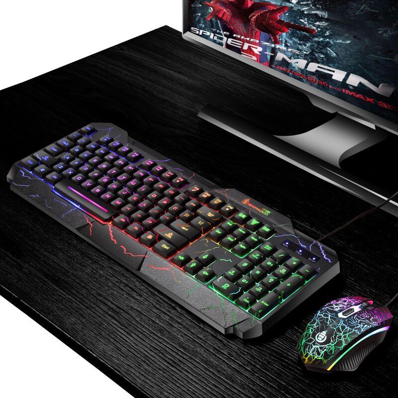 Chuột đèn nền nứt xuyên biên giới gói cáp bàn phím chuột chơi game bộ chuột máy tính văn phòng USB