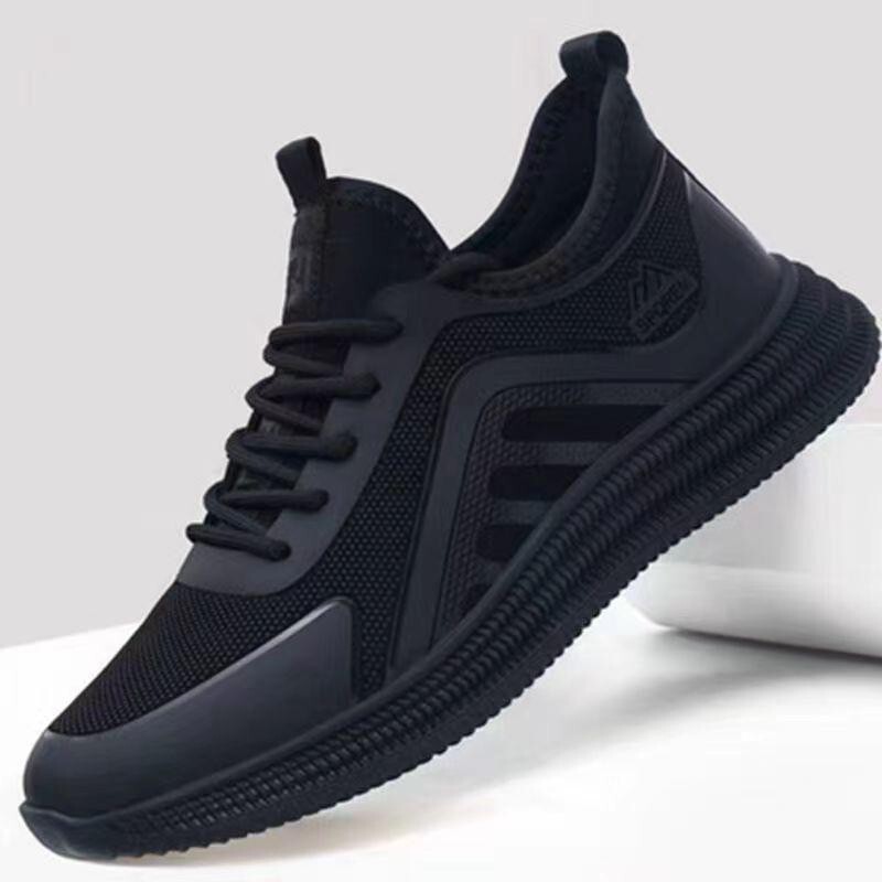 Men's sneakers in the air, Korean-style leisure-shoe students running on soft-shoes, black-shoe net.
