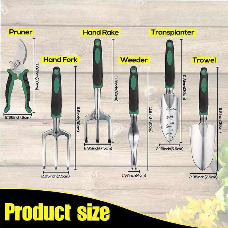 Một cây với sáu công cụ làm vườn horti nền văn hóa thiết lập trong một khu vườn với hợp kim nhôm và dao cắt khe núi