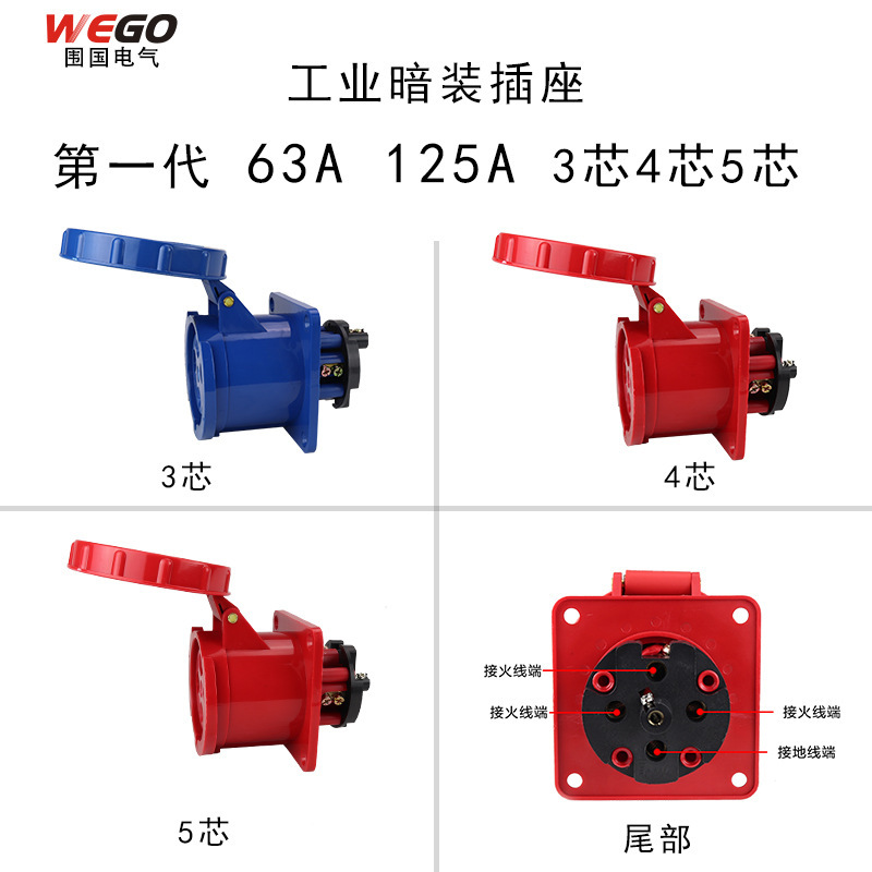 IP67 Waterproofing Industrial Plug Interpolator 63A/125A 3 core 4-chole 5-carriage Aviation Plug-in