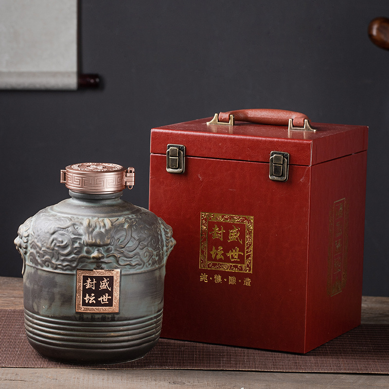 仿青銅器酒瓶家用5斤裝散酒壺密封窖藏景德鎮陶瓷白酒罐酒罈