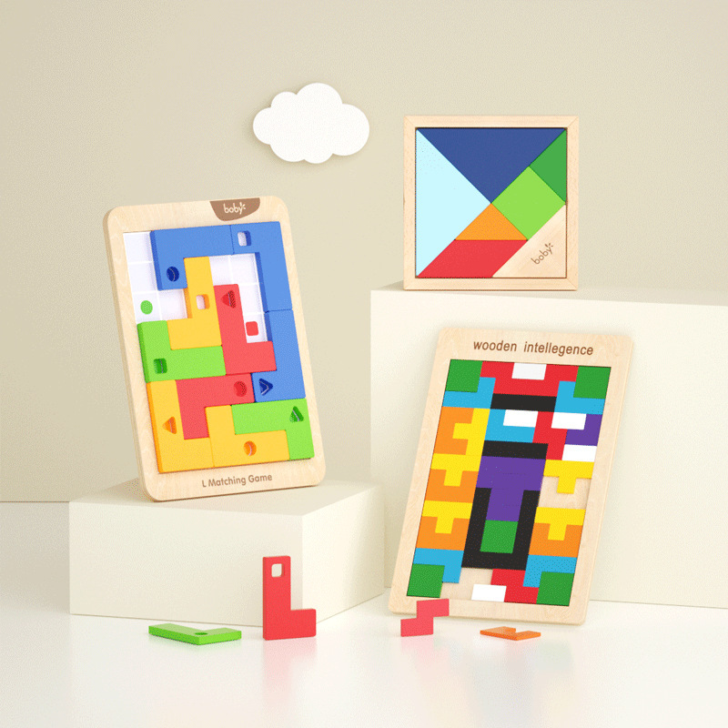 Wood puzzle "L" baby, early world enlightenment child boy and girl 3-6-year-old toy box.
