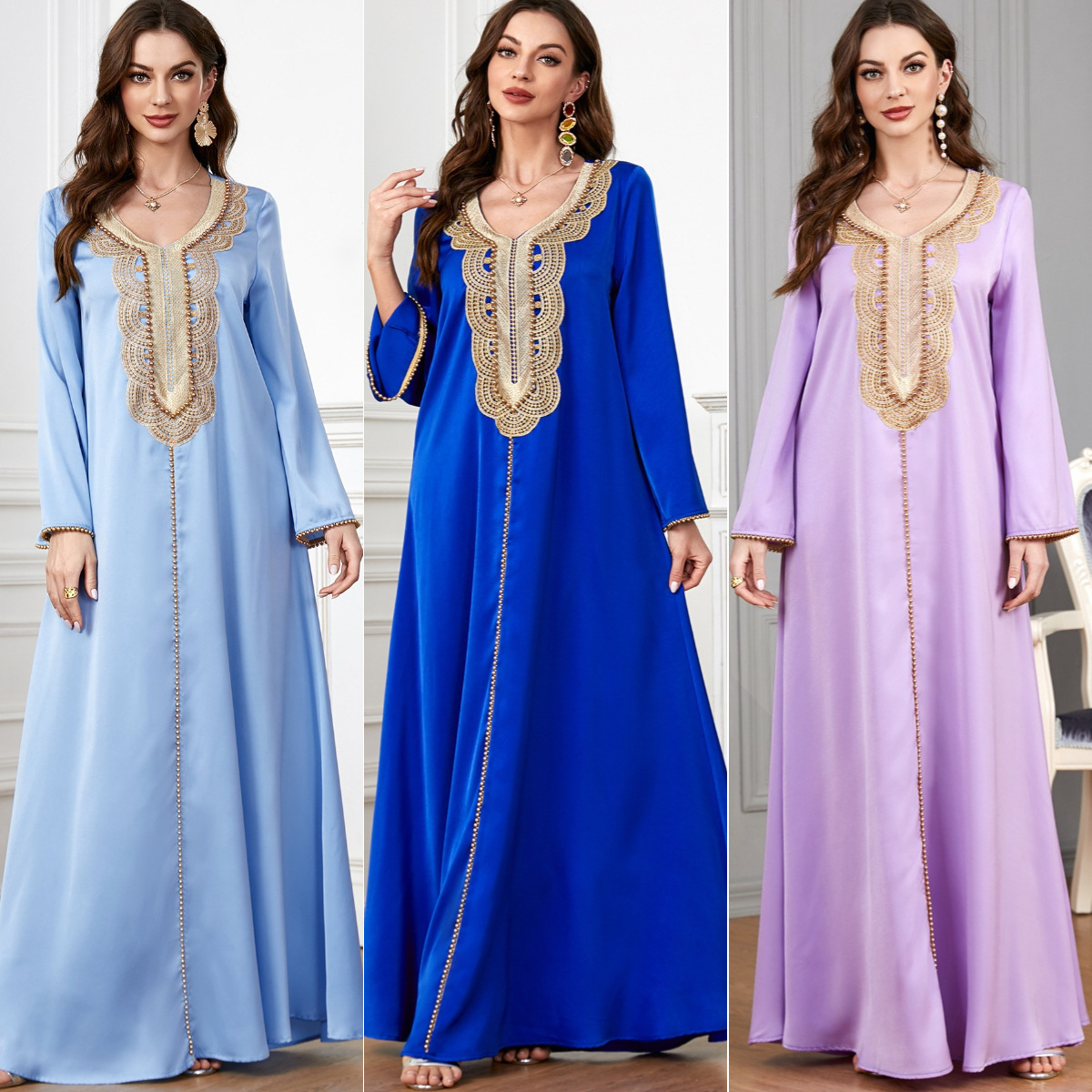 3287 Middle East Cross-border Baya Arab women in V-shirts long-sleeved European-American foreign trade dress