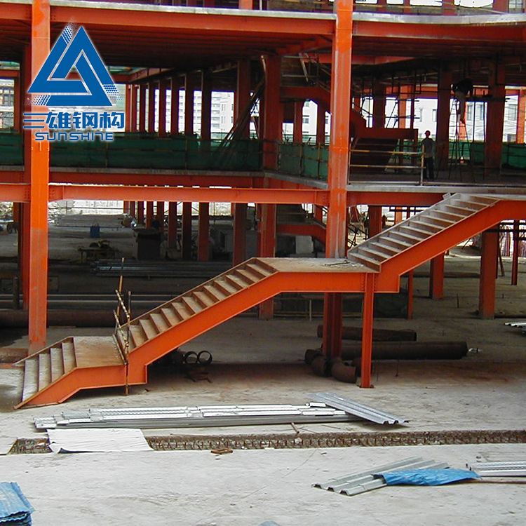 Stairs of steel structures, construction work, multi-storey landscape stairs of steel structures inside and outside, rotating steel stairs.