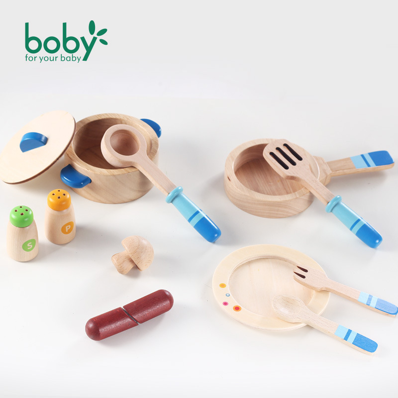Bobby cut the fruit-vegetative toy baby by cooking the wood-crunch.