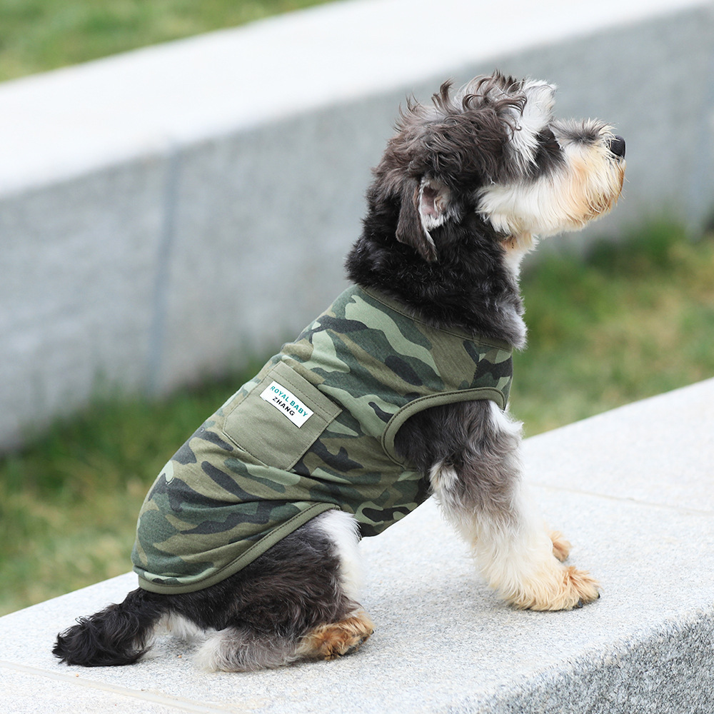 亚马逊爆款春夏季薄款狗狗衣服军绿迷彩两脚短袖T恤小中大型犬