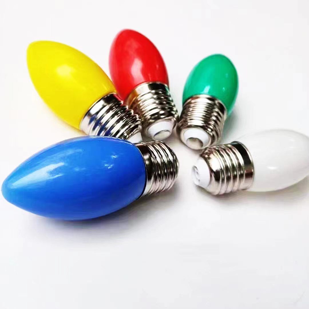 Wholesale of led candlelight bulb E27 corset colored chili mint, high-lighted plastic bag, Aluminum Pointer Energy Saving Lighter