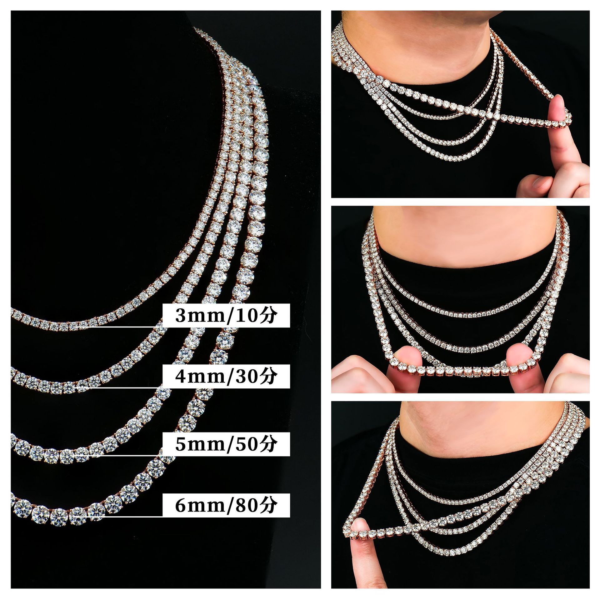 Mosan tennis chain S925, wholesale 3-6mm Mosanstone, U.S./U.S. Trend Hand Chain, cross-border.