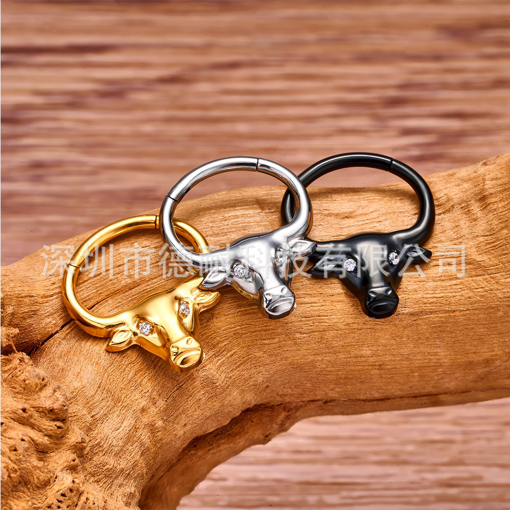 G23 F136 Cow Sculpture 5A quail piercing punk nose rings