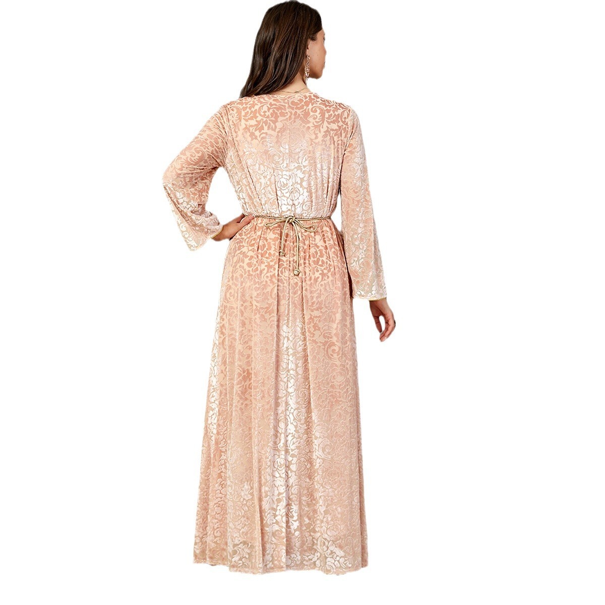 3765 Arab new velvet velvet, pink dress, mid Eastern Dubai dress.