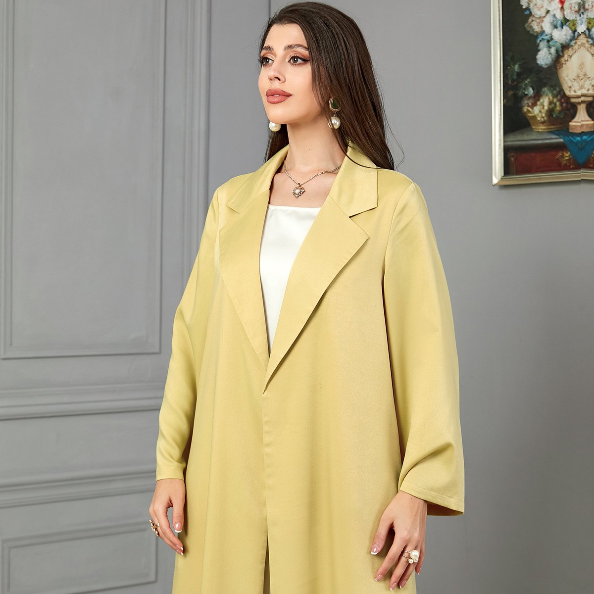 3799 Middle East Arab 2023 hot-sale yellow-covered coat dress for women with long sleeves