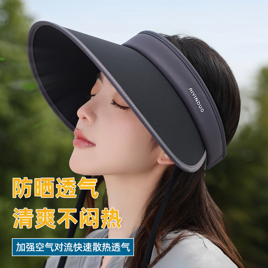 大头遮阳帽子女防紫外线双面冰丝大沿空顶帽夏季户外可折叠防晒帽