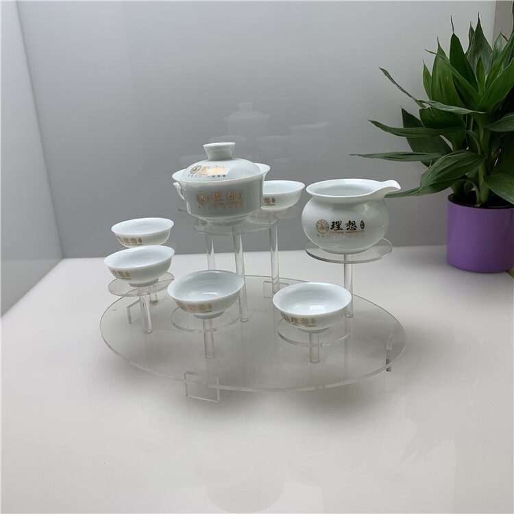 Eight round-sized Akley teacup display set, organic glass ceramic display set.