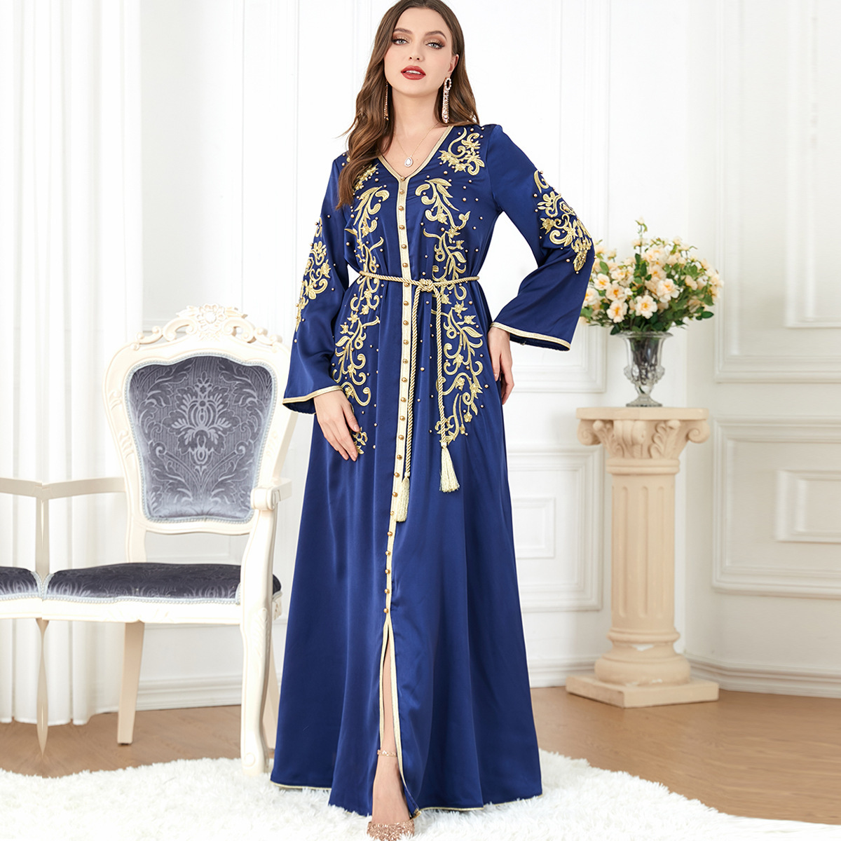 3299 muslim Middle Eastern women in Arab dress, new V, cross-border long-sleeved European-American foreign trade dress