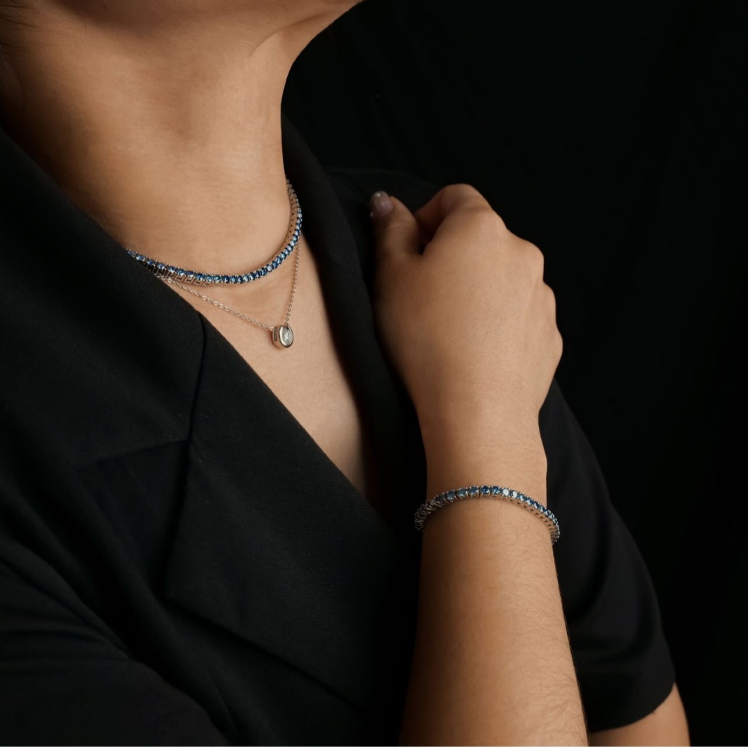 The new French-American Royal Blue S925 silver 3mm bracelets can embedding the foreign trade in mosanite.