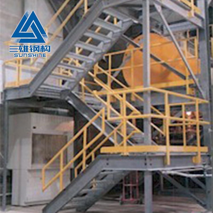 Stairs of steel structures, construction work, multi-storey landscape stairs of steel structures inside and outside, rotating steel stairs.