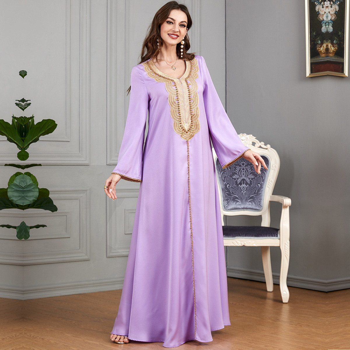 3287 Middle East Cross-border Baya Arab women in V-shirts long-sleeved European-American foreign trade dress