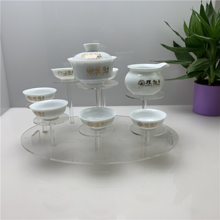 Eight round-sized Akley teacup display set, organic glass ceramic display set.