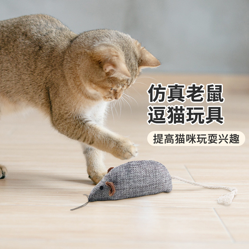Chuột mèo-đồ chơi với một cái chuông để hút một bát thịt mèo-cho-ăn-đồ chơi.