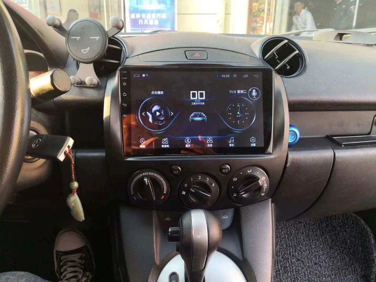 A large screen-control unit in a GPS navigation device on board a motor vehicle.