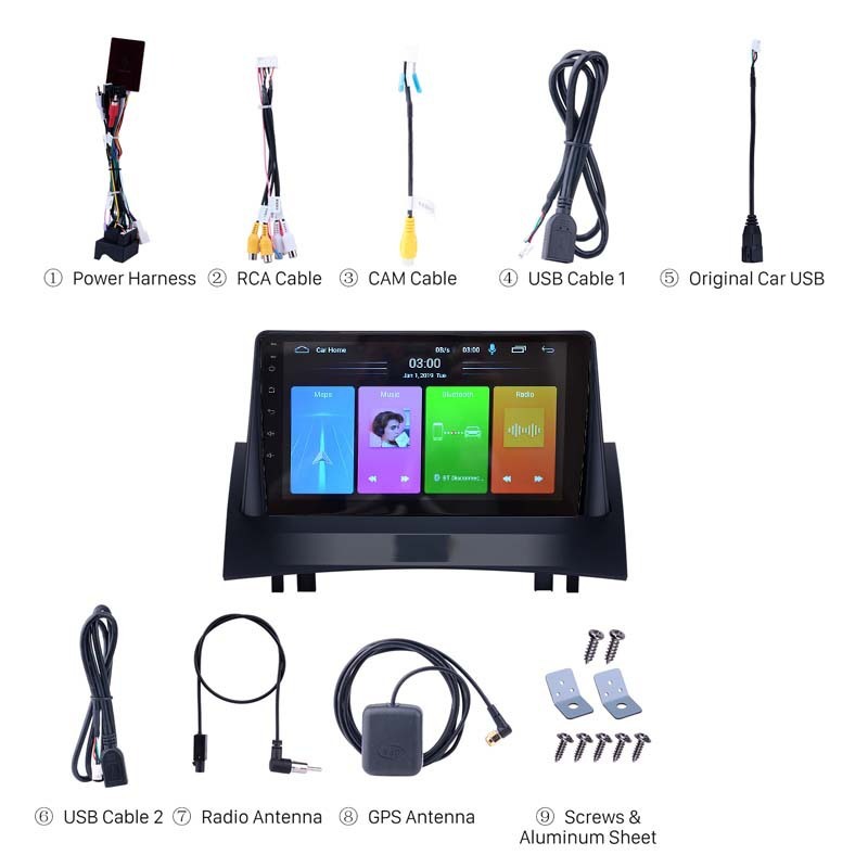 Application of the Anzor Grand Screen Renault 04-08 Renault Megane 2 vehicle-mounted GPS navigation aircraft