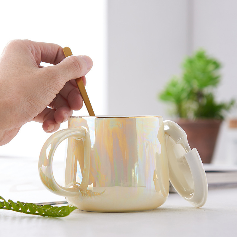 高顏值陶瓷水杯帶蓋帶勺家用馬克杯耐高溫辦公室小清新簡約風杯子