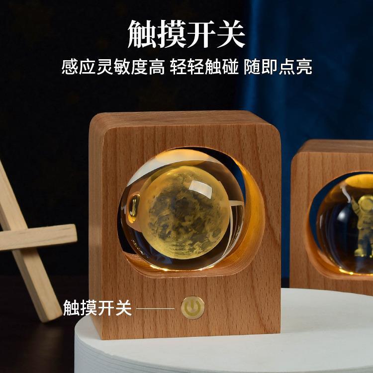 水晶球麋鹿木製工藝品DIY圖案刻字復古裝飾臥室擺件小夜燈批發