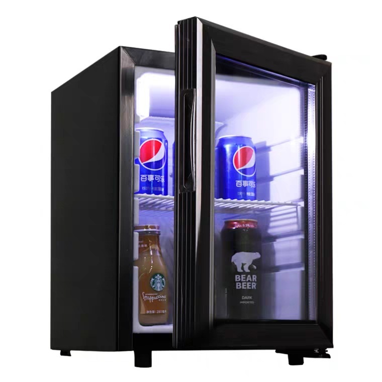 Cái tủ lạnh nhỏ 21L trưng bày cửa kính, tủ đồ ăn khóa kép nhỏ.