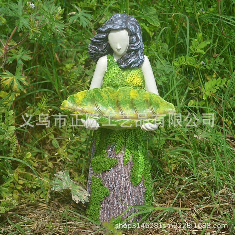 跨境樹脂工藝品綠女神喂鳥器戶外庭院花園雕像喂鳥器樹脂擺件
