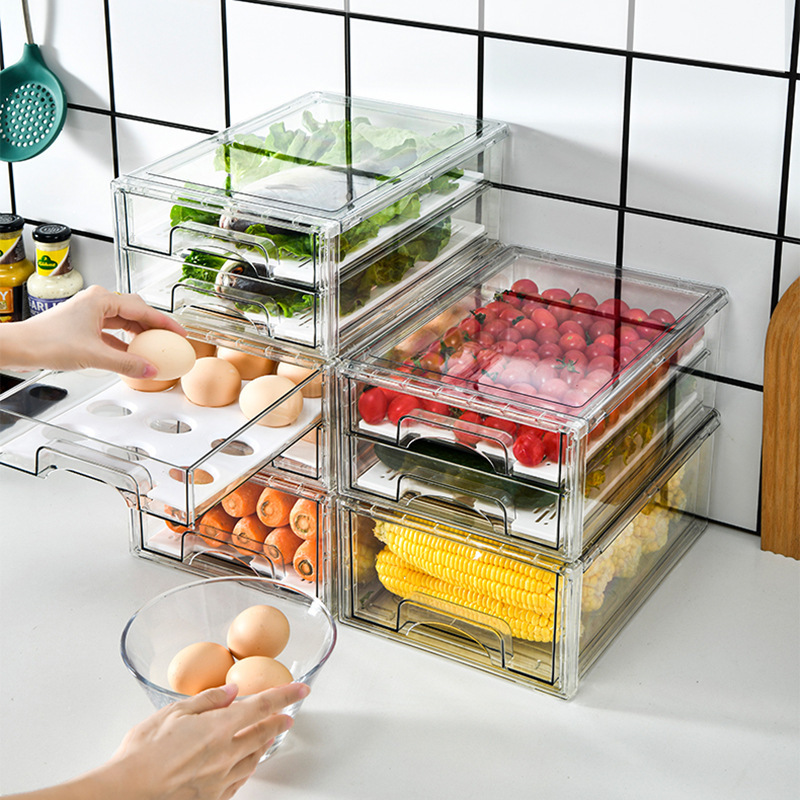 Một hộp tủ lạnh kiểu ngăn kéo với nhiều lớp để gấp với hộp phát quang cho trứng.