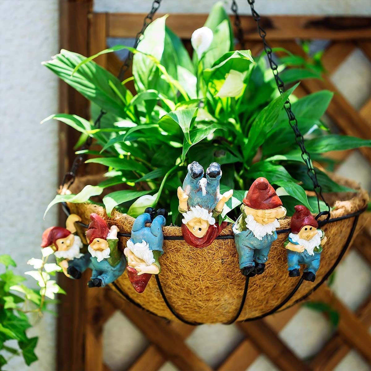 微景觀田園風格掛花盆精靈擺件戶外花園侏儒老人樹脂工藝品裝飾