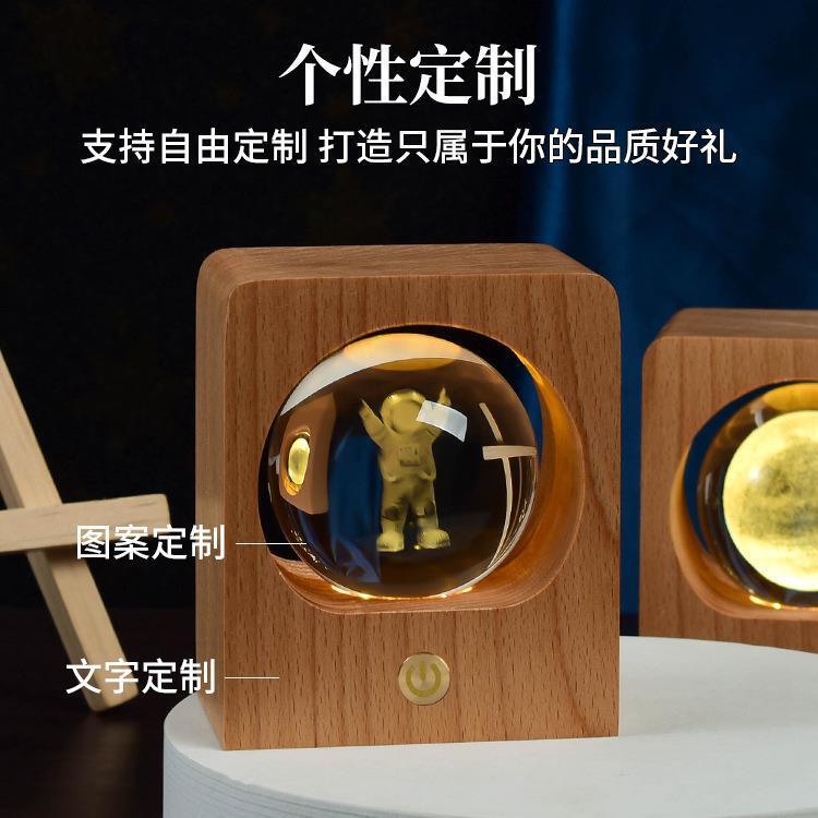 水晶球麋鹿木製工藝品DIY圖案刻字復古裝飾臥室擺件小夜燈批發