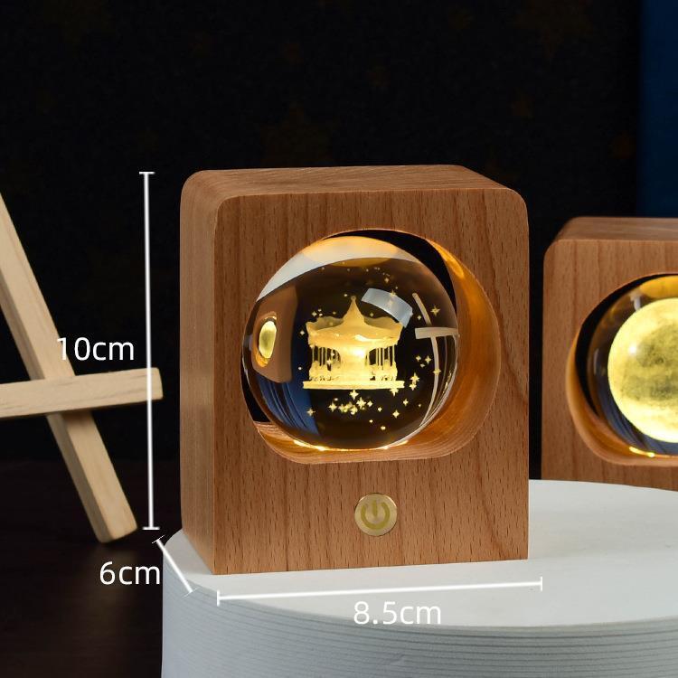 水晶球麋鹿木製工藝品DIY圖案刻字復古裝飾臥室擺件小夜燈批發
