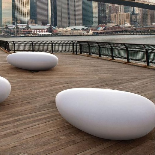 Glass and steel pebble stool.