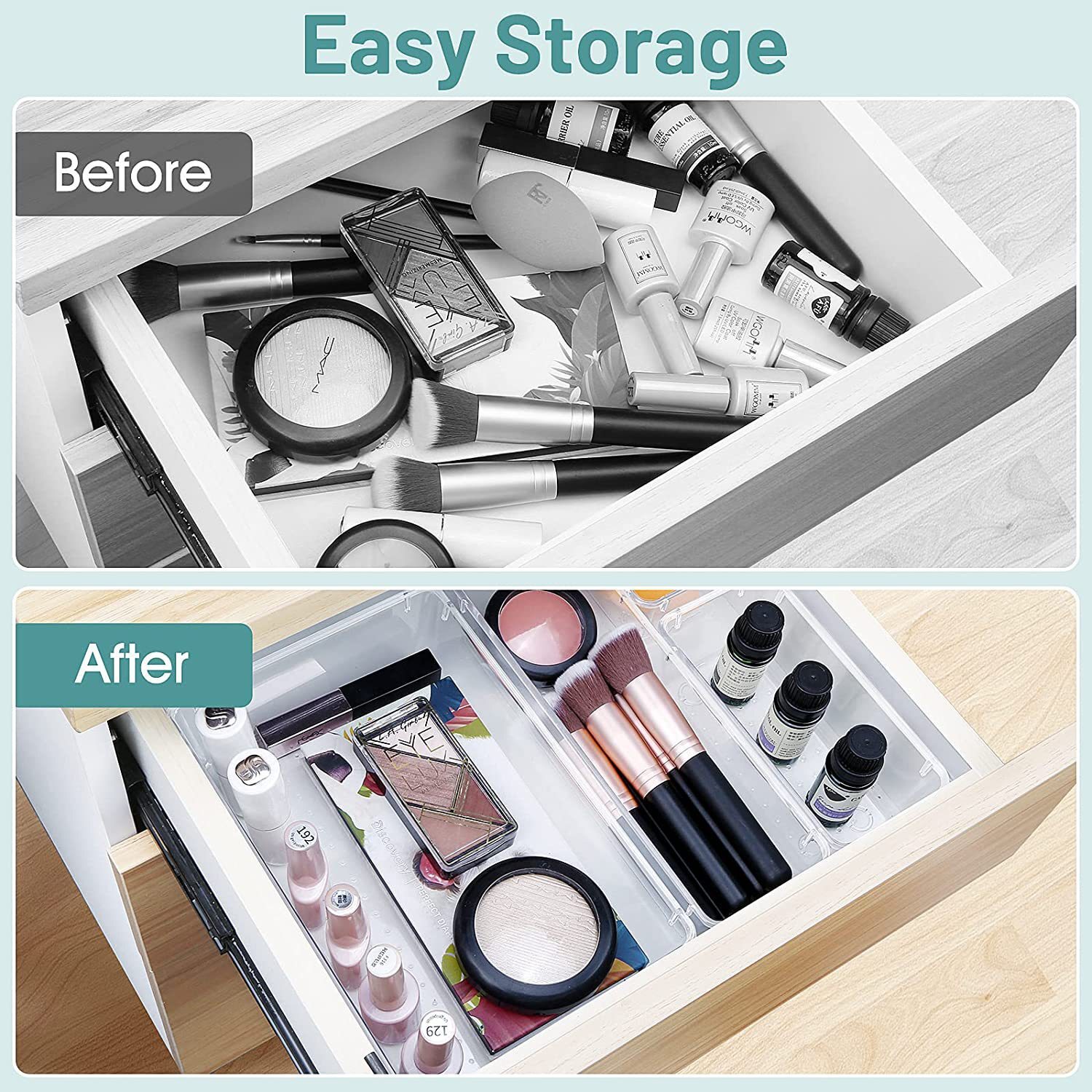 Ngăn kéo bán chạy Amazon chứa các bộ dụng cụ và hóa trang trong suốt.