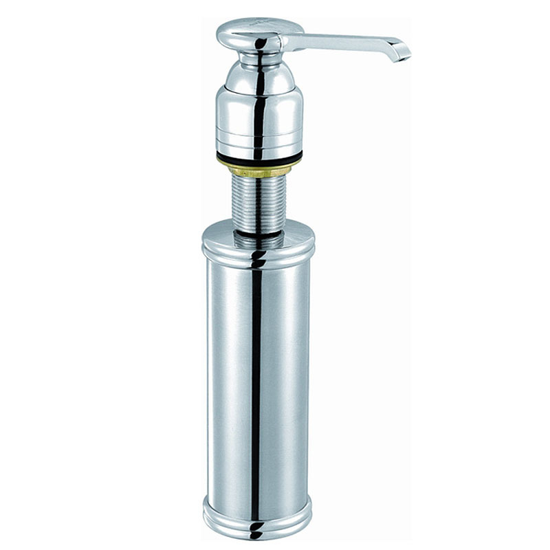 A thick stainless steel kitchen soap dispenser, a hand washer, a hotel soap dispenser.