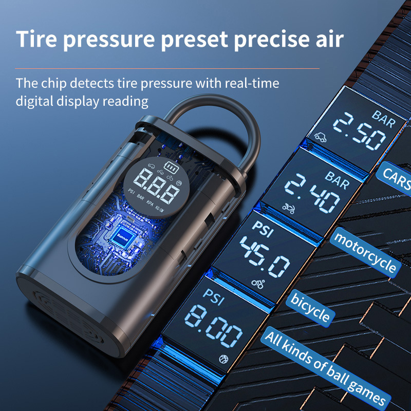 Portable wireless inflatable pump mini-wire-held tyre inflate pump automatically stop car inflating pump