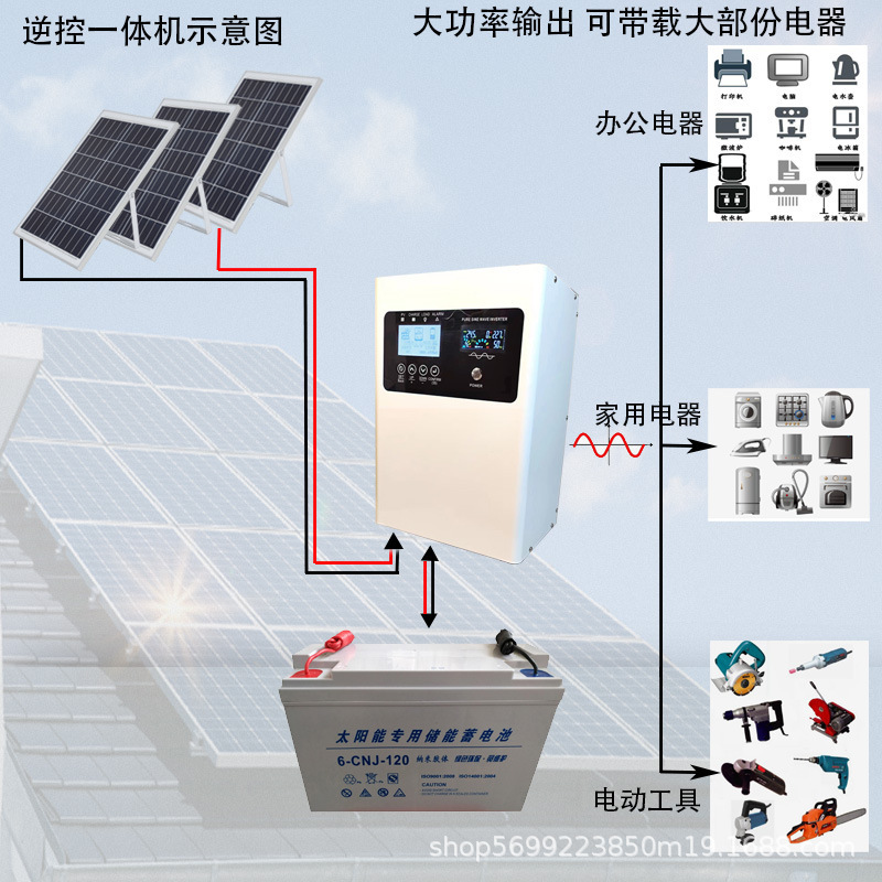 5KW正弦波太陽能高頻逆控一體機離網家用光伏儲能內置MPPT逆變器 