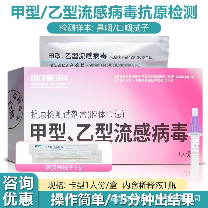 現貨正品銀科甲乙流感檢測試劑盒自測醫用甲流試紙抗原快速