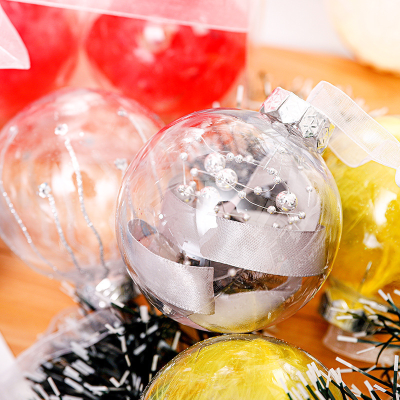 Cross-border new Christmas decorations of 8cm/12 Christmas ball set for a Christmas party with transparent balls.