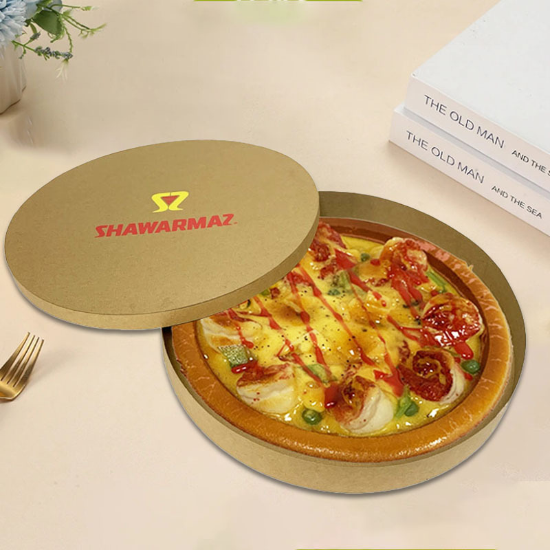 Tùy chỉnh hộp pizza lớn, hộp giấy hình tròn, bánh quy và kẹo nướng với hộp bọc dày.